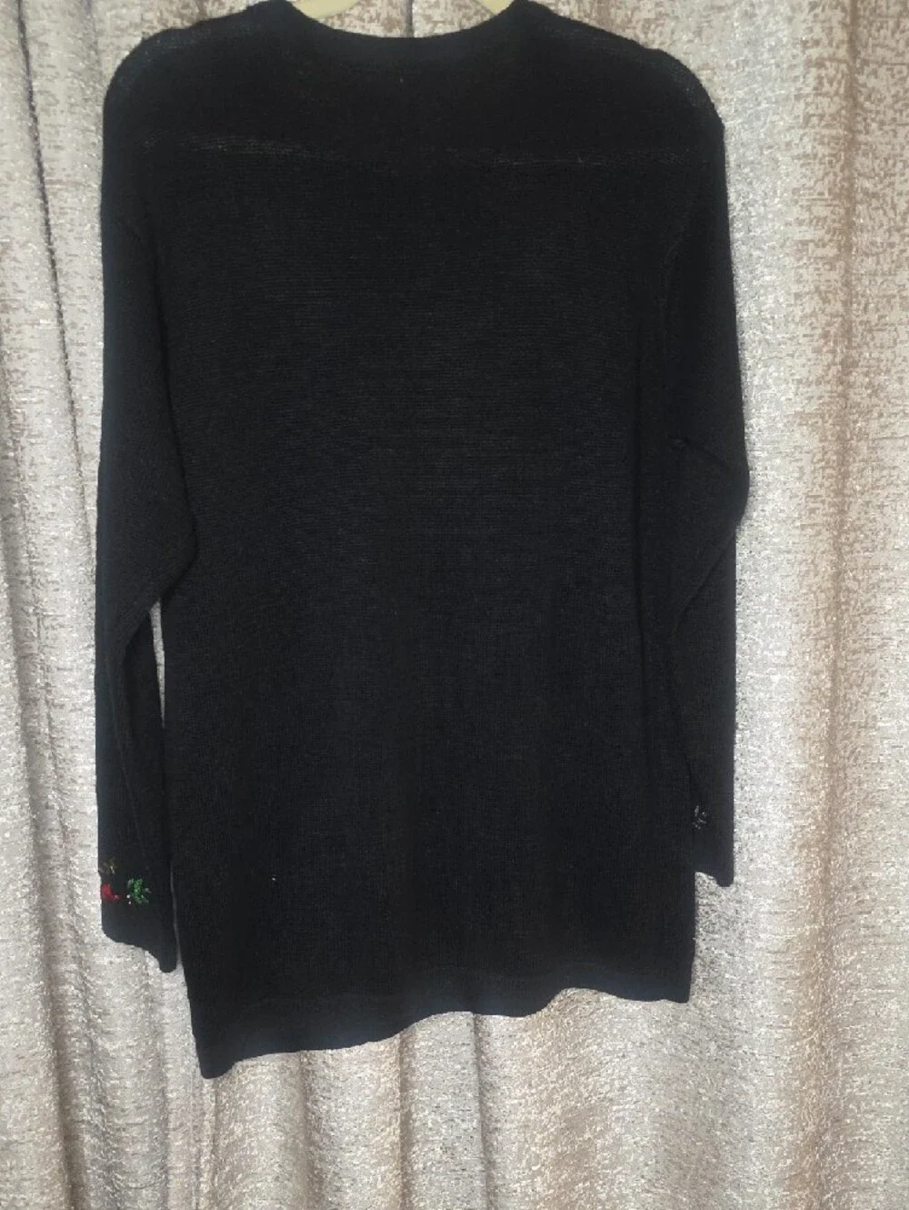 Black Vintage Holiday Ornament Sweater with Red Bows